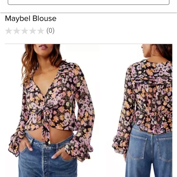 New Free People Maybel Floral Crop Tie Front Blouse Ruffles at Wrists Small SALE - Picture 3 of 7